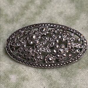 Vintage-Silver Floral Marcasite Oval Brooch - Women Accessories